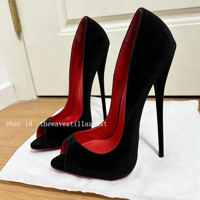 14/16cm Extreme High Heels Pumps Cross  Woman Sexy Black Peep Toe Stiletto
