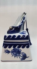 Vintage Blue and White Bombay Company Ceramic Trinket and Jewelry Box High Heels