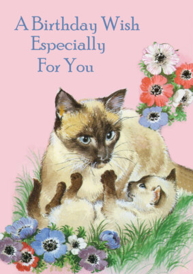 HAPPY BIRTHDAY GRUSSKARTE SCHÖNE SIAMKATZE & KÄTZCHEN ''BESONDERS FÜR DICH