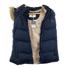 Soul Cal & Co Navy Padded Bodywarmer With Faux Fur Hood Trim Uk 12