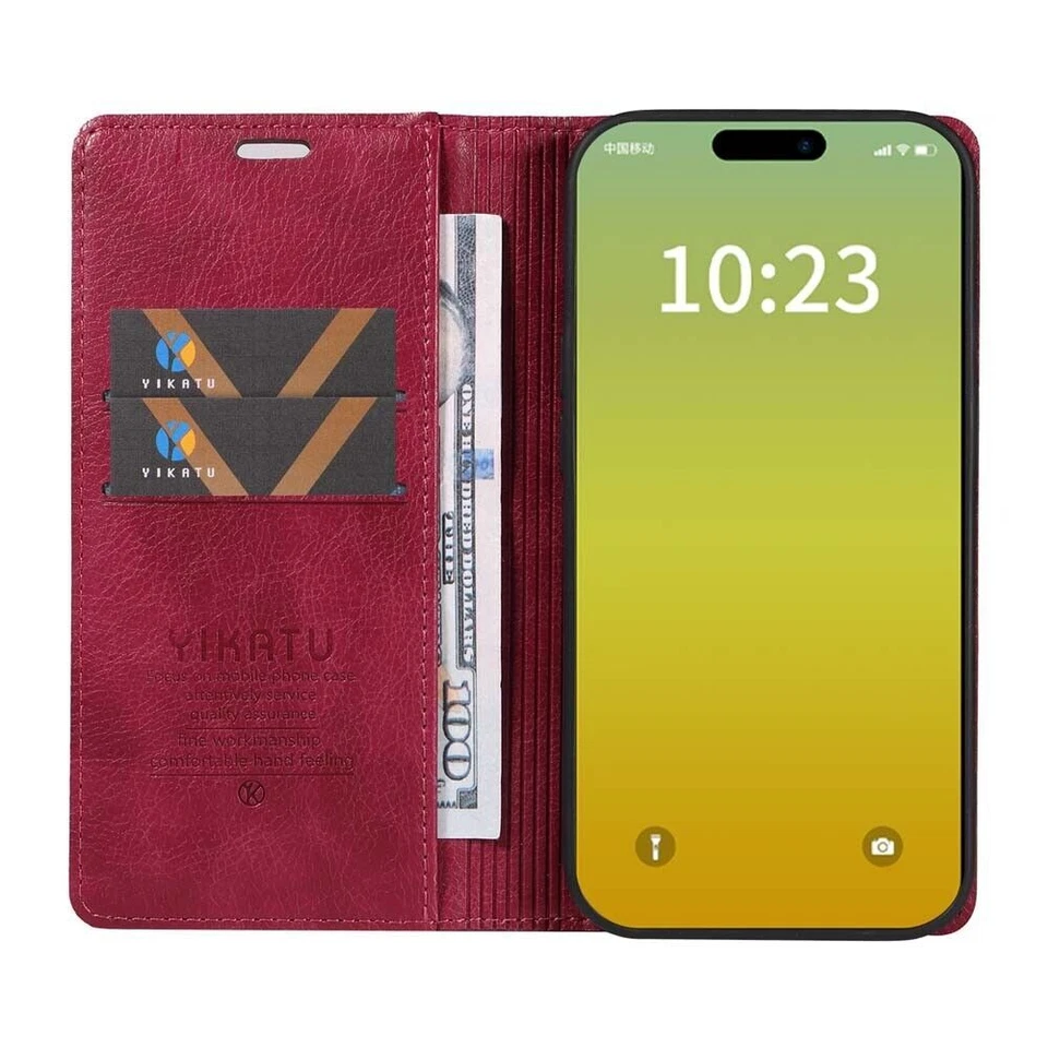 For iPhone 15 14 13 12 11 XR 7 8 SE Thin Magnetic Flip Wallet Leather Case Cover - Image 2 of 4