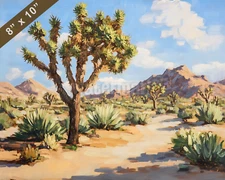 Mojave desert landscape with Joshua trees oil painting 8x10 Print