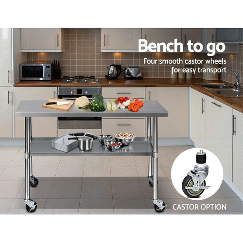 Cefito 304 Stainless Steel Kitchen Benches Work Bench Food Prep Table with Wheel - Picture 4 of 8