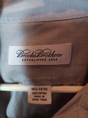 Brooks Brothers Crew Slim Fit Blue 16 1/2-32/33 Button Down Long
