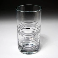 Bertil Vallien Boda Studio Art Glass Clear Black Line Cylinder Vase 7"h 4"dia