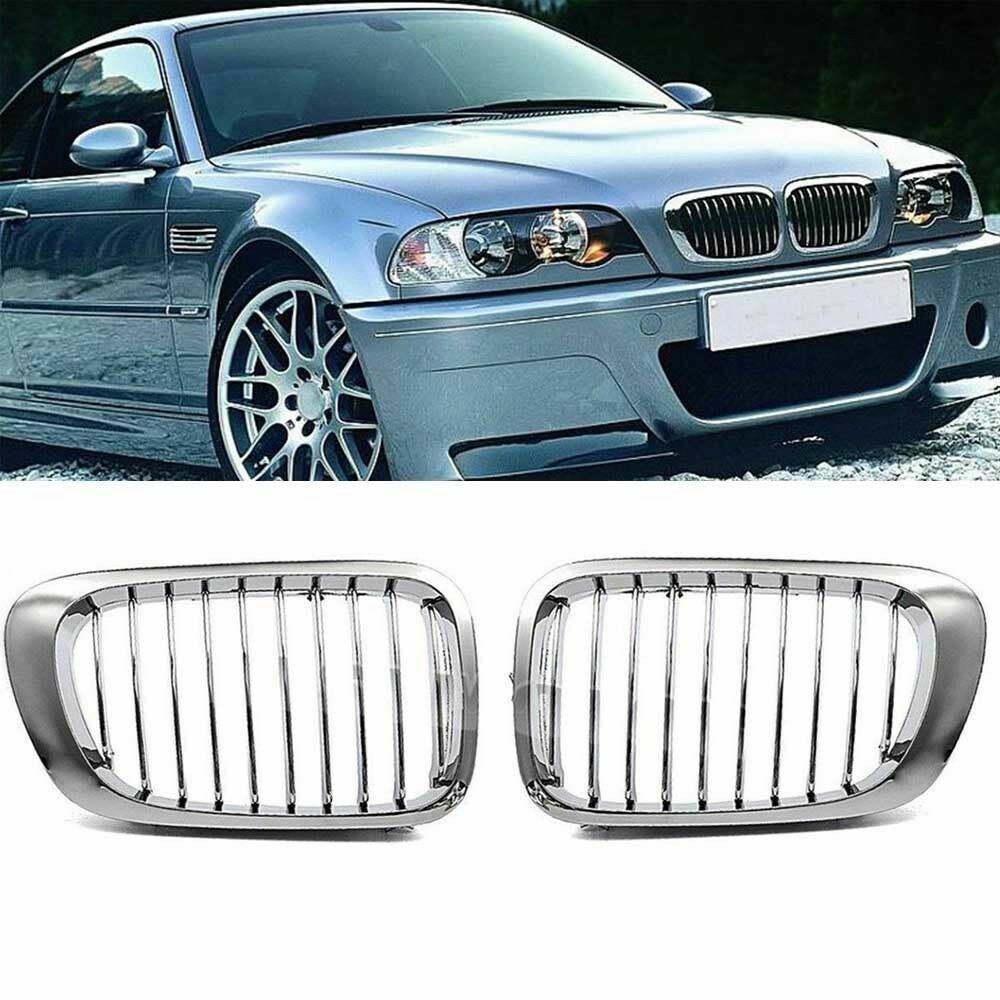 For BMW 3 Series E46 M3 Coupe 1999-2001 2pcs Chrome Front Kidney Grille  Grill CT