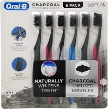 Oral B Charcoal Toothbrush 6Pk Soft Colors Vary PowerTip & CrossAction Bristles