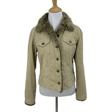 Principles Faux Fur Corduroy Jacket Womens 8 Beige Fleece Lined Button Front