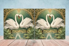 Art Nouveau Swan Ceramic tiles - Set of 2 Art Nouveau Wall Decor Tiles