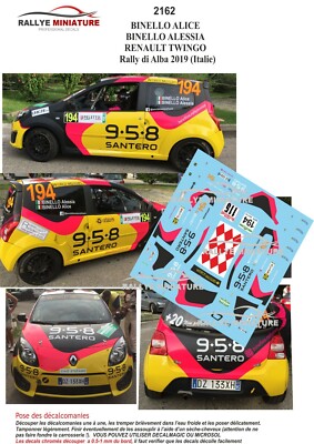 DECALS 1/43 REF 2162 RENAULT TWINGO BINELLO RALLY DI ALBA 2019 RALLY ITALY