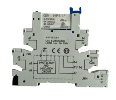 Slim Relay and Base, 5VDC Coil, 6 Amp Contact, NO/NC, HF41F 5-ZS 41F-1Z-C2-1