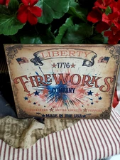 ANTIQUE PRIMITIVE COLONIAL FOLK STYLE LIBERTY 1776 FIREWOKS AMERICAN USA SIGN
