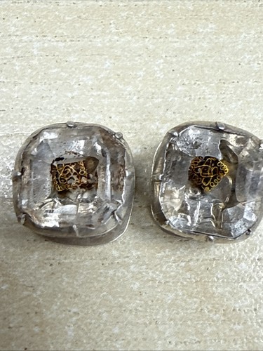 EARLY ANTIQUE ENGLISH FOILED STUART CRYSTAL CUFFLINKS c1720