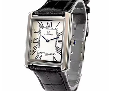 Pablo Raez 40 mm schwarz Leder Herren Big Square Tank Quarzuhr Versand aus UK