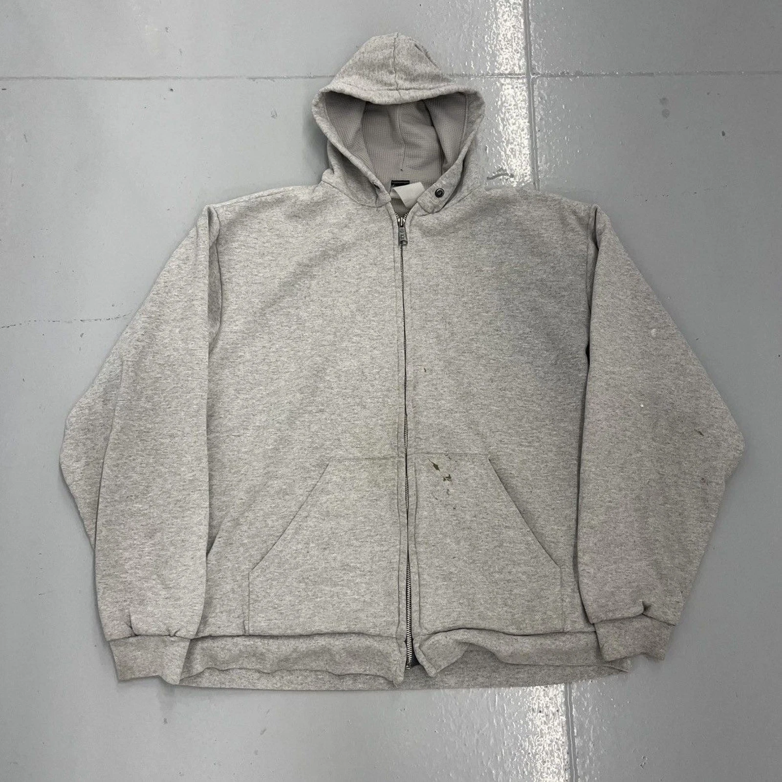 Vintage 80s Muleskins Grey Blank Thermal Lined Zip Hoodie 1980s