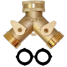 2 SETS Heavy Duty Hexagonal Brass 2 Way Garden Hose Y Splitter 3/4'' New