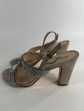 Nina Womens Heels Sandals 8.5 Rhinestone Block Strappy Dressy Wedding Shiny