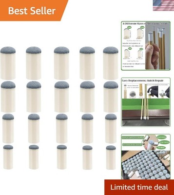 Leather Pool Cue Stick Tips Replacement Kit - 4 Sizes, 20 Pieces for All Players