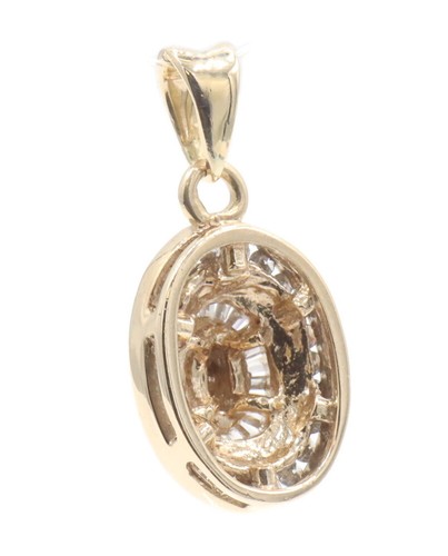 10KT Yellow Gold 0.60 ctw Round and Baguette Diamond Double Halo Oval Pendant - Picture 10 of 17
