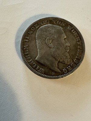 3 Mark Wilhelm II 1909-F Wurttenberg Germany