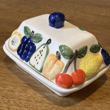 Rayware Butter Cheese Dish Lid Ceramic Fruit Vintage VGC