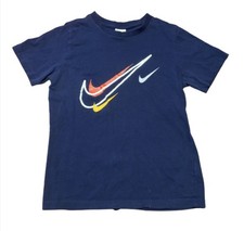 Nike Kids T-Shirt Blue Graphic Logo Short Sleeve Made in USA Size L 12-14