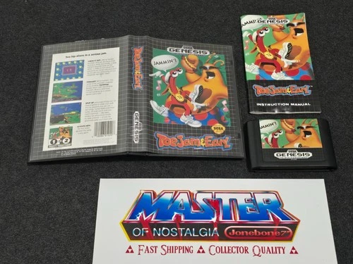 Sega Genesis TOEJAM & EARL CIB Complete Case Box Game Black Grid Toe Jam