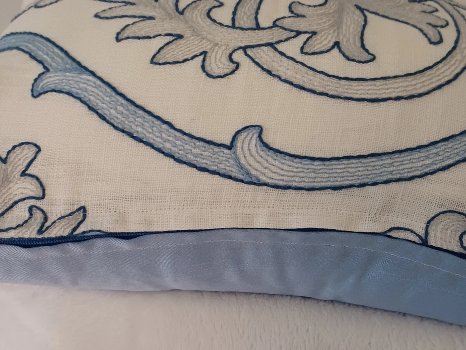 Handmade COWTAN AND TOUT Blue/Gray TOPKAPI Embroidered Throw Pillow, Linen Blend - Image 4 of 4
