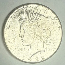 1922-S PEACE U.S. silver dollar. Satiny white BU. #q1