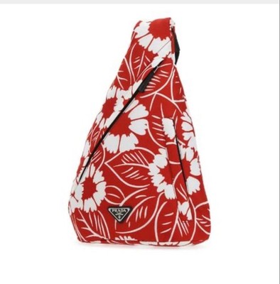 Prada Backpack 2VZ092 Floral Pattern Red White Crossbody Bag