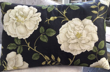 CUSHION- SANDERSON ROSALIE, ebony/ thyme, 12 x 18” boudoir bolster cover cotton