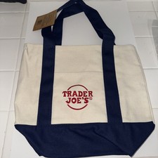 Trader Joe's Mini Canvas Tote Bag Blue NWT Free Shipping Sold Out
