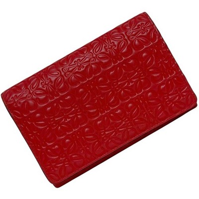LOEWE Repeat Anagram Bi-fold Wallet Red Leather Spain Rang AB R8040803
