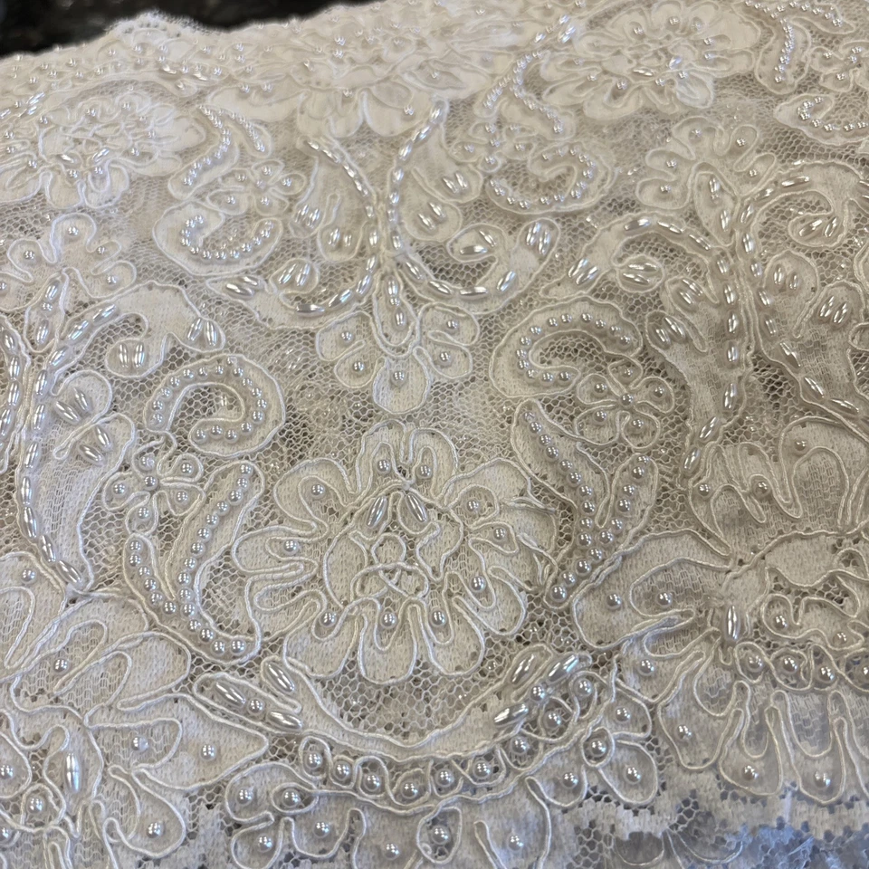 "Encaje nupcial festoneado vintage blanco roto con cuentas 10"" de ancho aproximadamente 5 yardas" Foto 3 de 4