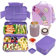 Preppy Lunch Box for Girls with 10oz Thermo, with 6 Compartment Bento Box, Pu...