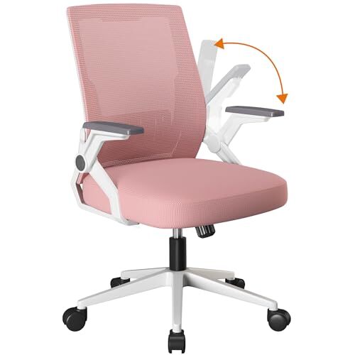 Office Chair with Flip-up Armrests Ergonomic Computer Desk Chair Pink Light
