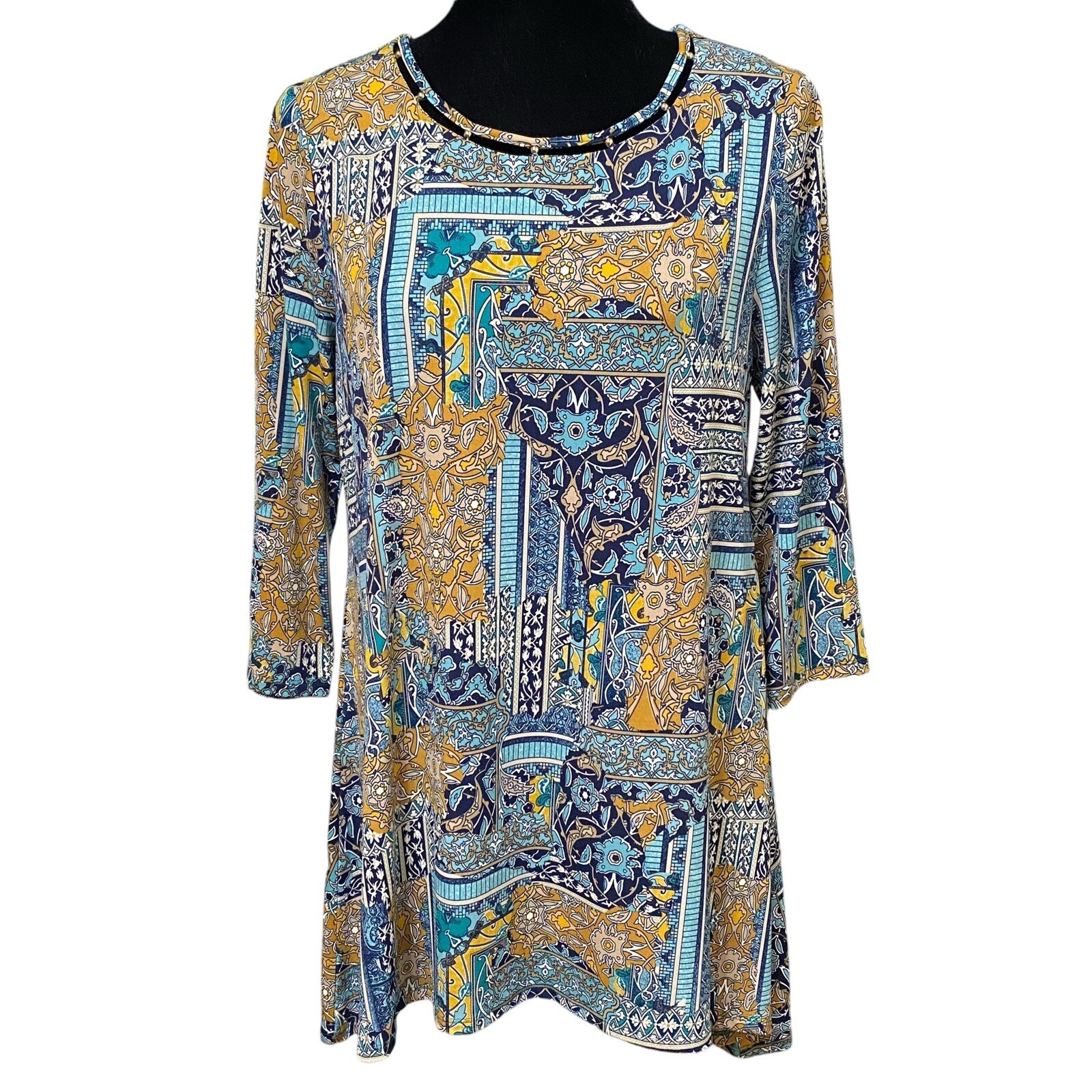 Chico’s Patchwork Cutout Tunic Top Boho Scoop Nec… - image 4
