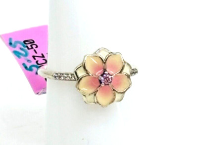 Pandora Magnolia Bloom Flower Ring Sz 5.25 Pale Cerise Sterling