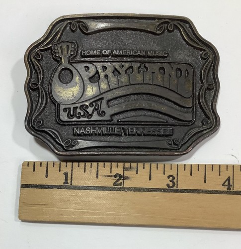 Hebilla de cinturón de latón Opryland Nashville 1974 vintage 4" música country americana EE. UU. - Imagen 5 de 5