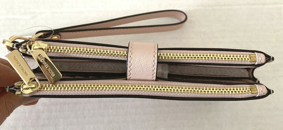 New Michael Kors Jet Set Travel Double zip wristlet wallet Leather  