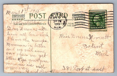 Postcard Vintage Postmarked 1915 Easter Greeting Bell Church Religious Holiday - Bild 2 von 2