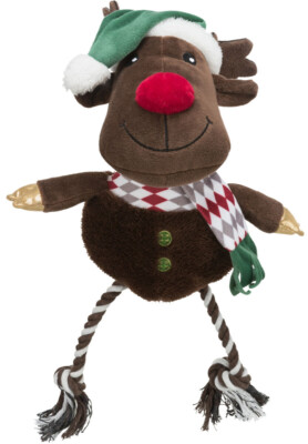 Trixie Christmas Reindeer, Stuffed, Rope, Squeaky Dog Toy, Soft Plush, 49cm 