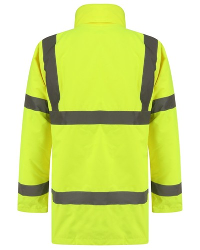 High Visibility Viz Parka Jacket 3/4 length Work Waterproof Padded Coat - Picture 3 of 7