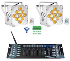 2 Rockville BEST PAR 60 White Rechargeable Wash Lights w/Wireless DMX Controller