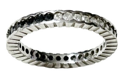 Fine 10k White Gold Black & White Diamond Ring Eternity Band Size 8 Signed SJ