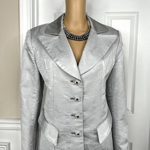 Nubiano New York Polyester Nylon Skirt Suit 6 Silver Shiny Formal Women 2 Piece - Picture 4 of 12