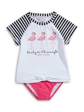 Tommy Bahama 3T Girls 2 Pc S/S Rash Guard Tankini Swimsuit Flamingo Black White