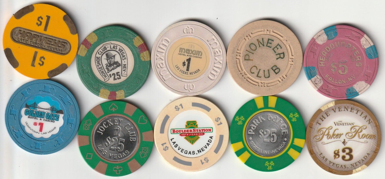 10 DIFFERENT CASINO CHIPS FROM NEVADA CASINOSVARIOUS DENOMINATIONS! eBay