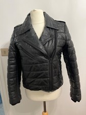 Alexander Wang X H&m Ladies Black Leather Zip-up Quilted Biker Jacket Eu32 Uk12
