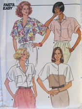 Easy VTG 86 BUTTERICK 3768 Misses Loose-fitting Shirt in 4 Looks PATTERN 6-8-10